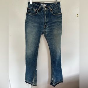 RE/DONE x Levi’s Straight Leg Distressed Mid Wash Raw Hem Vintage Style Jeans